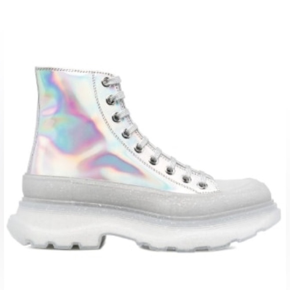 NWOB Alexander McQueen Holographic Tread Slick Exaggerated-Sole Sneaker Boots